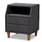 Baxton Studio Claverie Charcoal Upholstered 2-Drawer Wood Nightstand 155-9109 - alternate 1